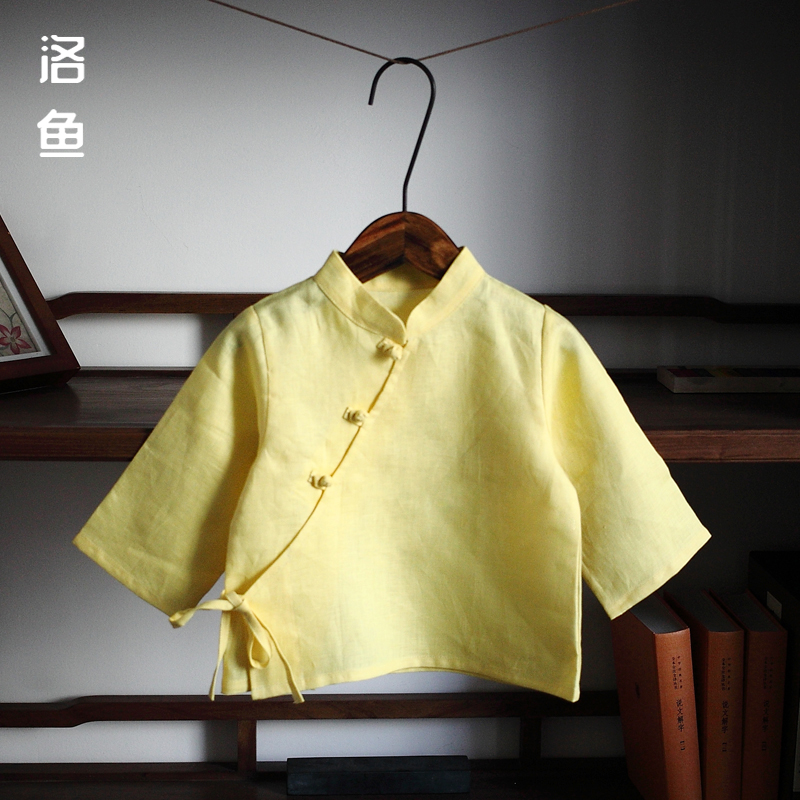 儿童春夏长袖T恤手工制作薄款透气纯亚麻宝宝婴儿男女童中式汉服