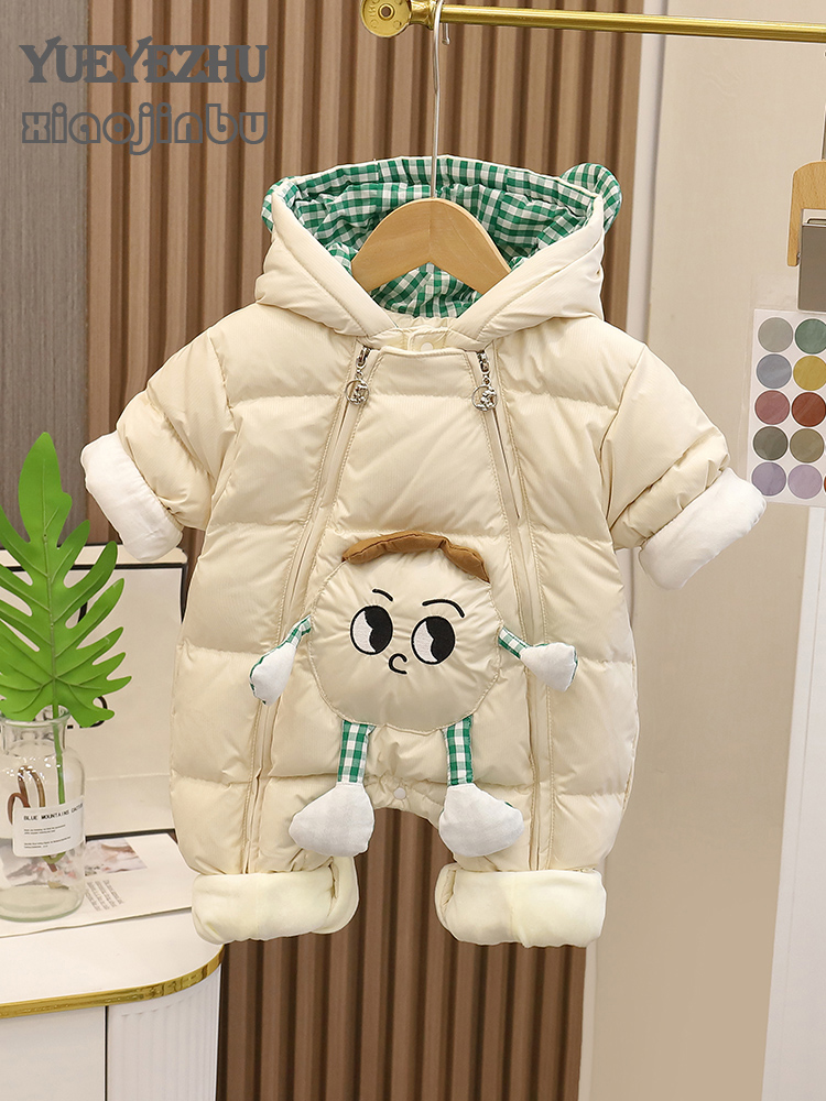 新品男宝宝羽绒衣服冬季白鸭绒外套婴儿保暖连体衣冬装韩版卡通外
