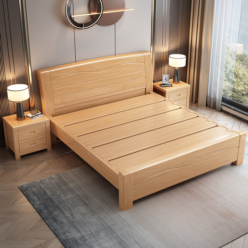 加厚榉木实木床工厂直销1.8米双人床1.5米主卧原木大床1.2m儿童床