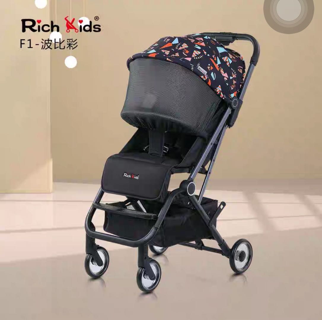 RichKids富贝乐F1婴儿四轮推车轻便高景观一键折叠铝合金可躺可坐