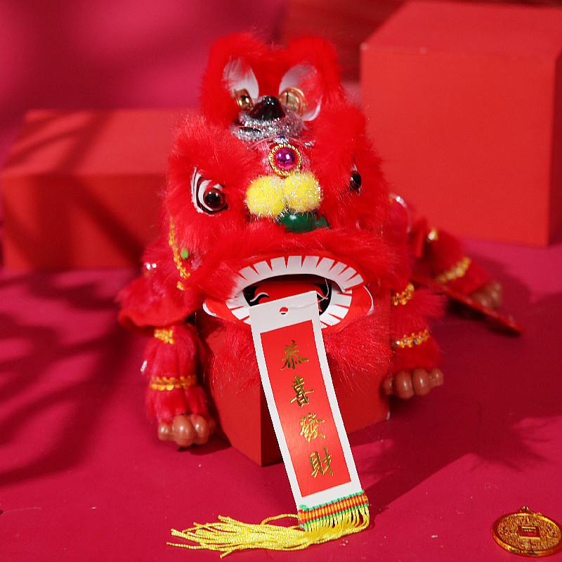 醒狮提线b木偶送小孩子童节中国风复古玩具民俗民间传统手工舞狮