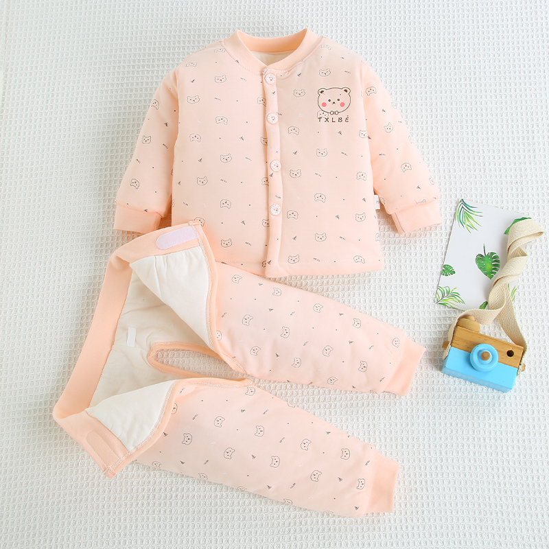 新生婴儿套装秋冬加厚保暖棉衣0-12个月男女宝宝衣服开裆分体夹棉