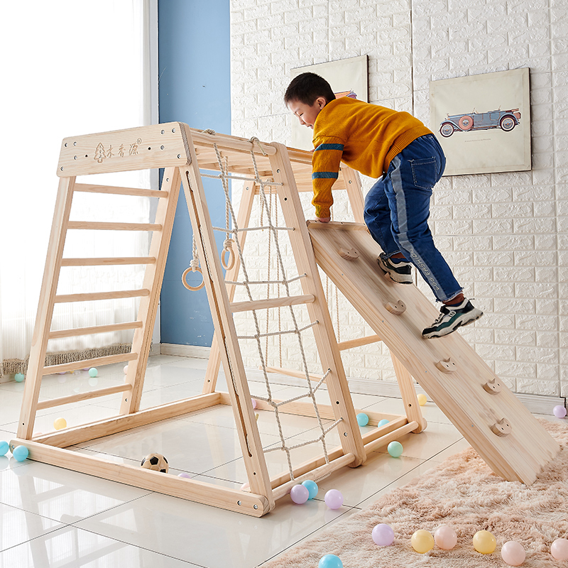 儿童实木滑梯室内家用游乐园玩具宝宝小型秋千组合T家庭锻炼攀爬