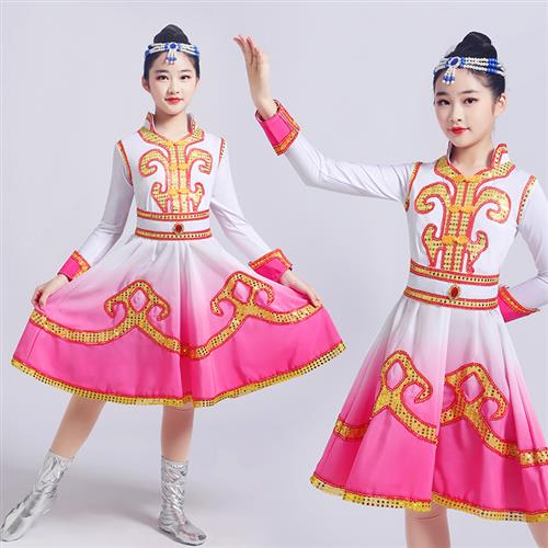 子男女六装女童儿童表演服民族族少数舞蹈裙一幼儿园古蒙演出服装