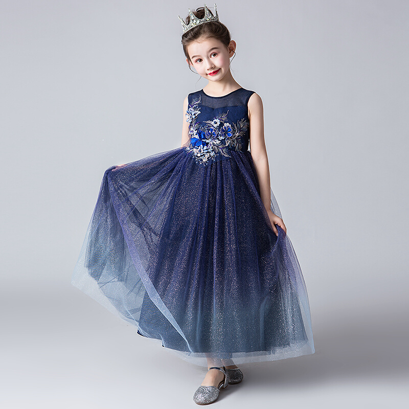 2022夏款女童长款礼服裙甜美公主裙儿童钢琴表演出服花童婚礼服裙