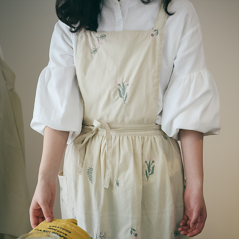 韩国高颜值围裙厨房家用做饭防水女棉麻美甲花艺烘焙师园艺工作服