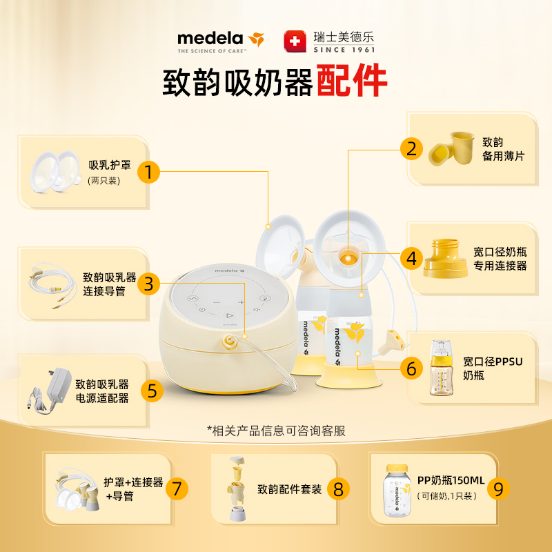 美德乐丨电动吸奶器配件致韵双边智能版专用护罩导管连接器奶瓶