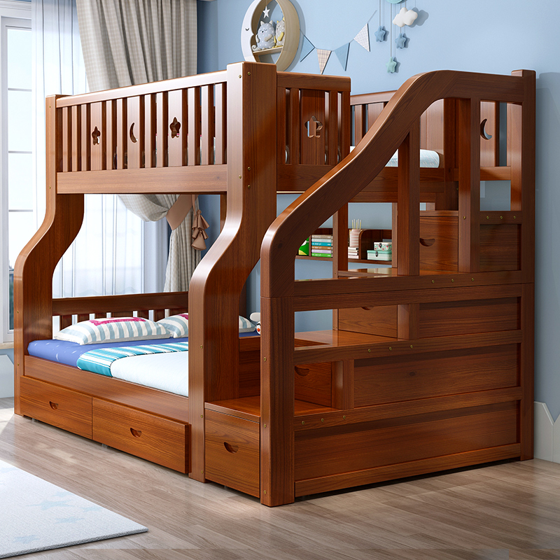 上下床高低实木儿童滑梯床二层组合上下铺衣柜双层床小户型子母床