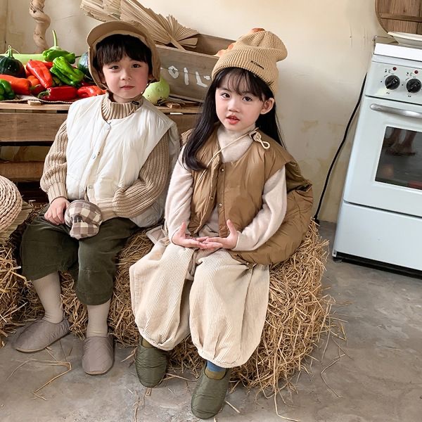 女童羽绒马甲外穿儿童面包服男童加绒外套秋冬季韩系童装小童套装
