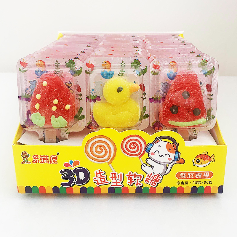 圣诞节主题乐满屋3D造型软糖小黄鸭草莓可爱的棒棒糖儿童糖果整盒