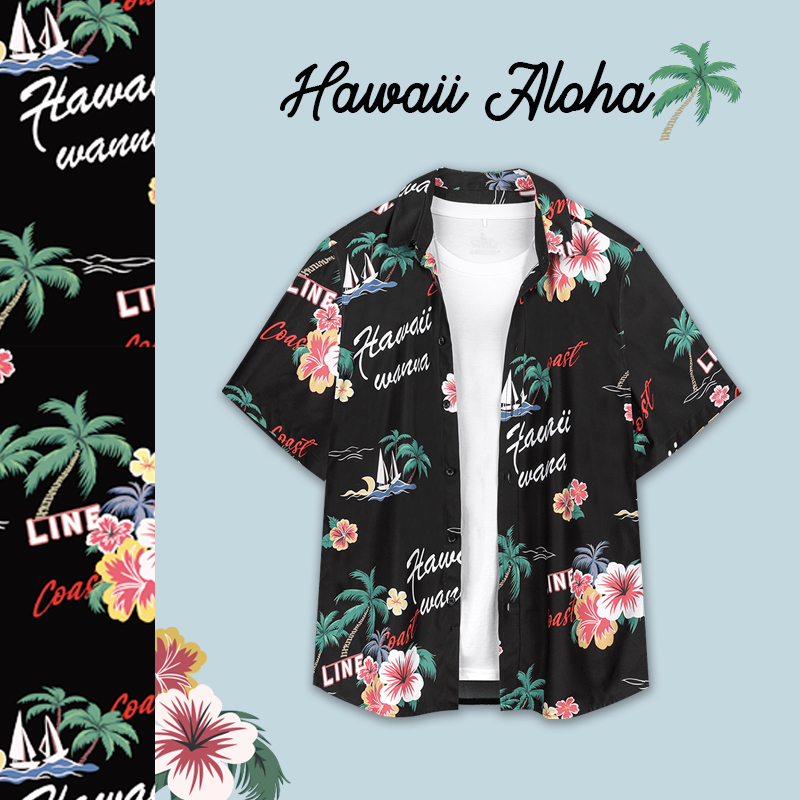 『Surfaster』假日森林 夏威夷衬衫男沙滩外套海边度假花衬衣罩衫