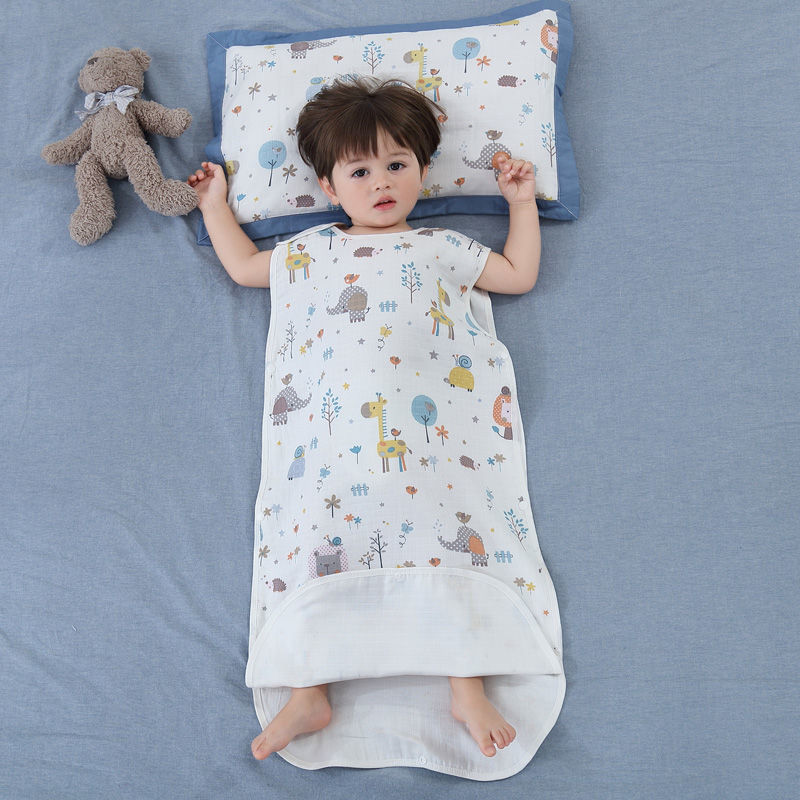 婴儿睡袋夏季薄款宝宝儿童夏天纯棉纱布防踢被护肚脐防着凉睡衣女