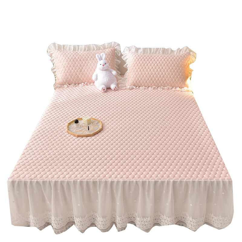 可水洗凉感乳胶凉席床裙款折叠式纯色婴儿床罩公主风三件套软席子