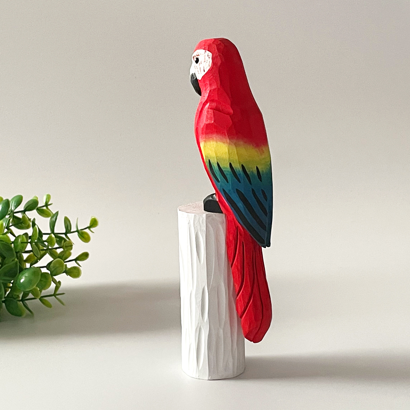 神工巧匠丨鹦鹉摆件 手工雕刻 生日小礼物 彩绘木雕 金刚凤头鹦鹉