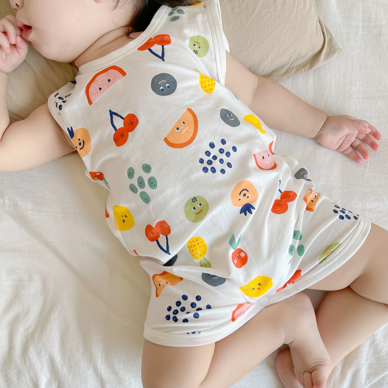 婴儿连体衣夏季无袖莫代尔睡衣儿童睡袍男宝宝家居服薄款女童睡裙