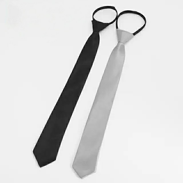 日系免打领带男女学生商务黑色银色拉链5cm懒人休闲领带正装手打