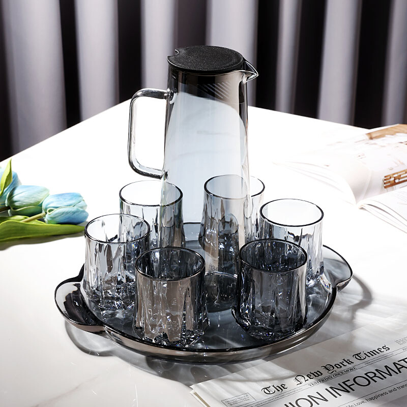 创意家用杯子套装高级感轻奢玻璃杯客厅待客喝水茶杯果汁杯带托盘