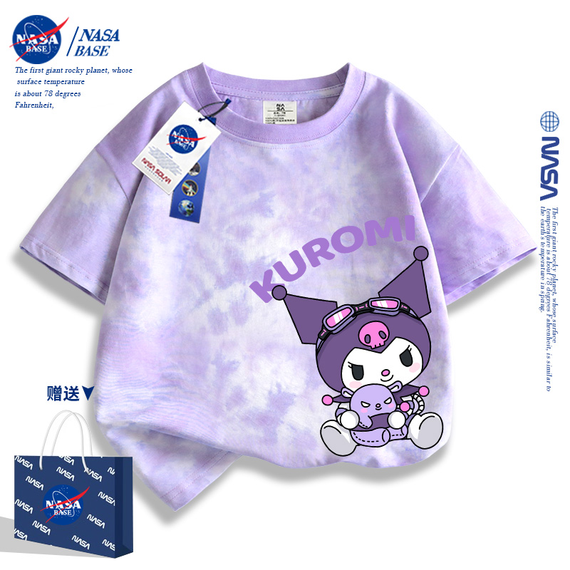NASA女童t恤短袖2024新款潮夏季扎染纯棉上衣中大童休闲洋气体恤