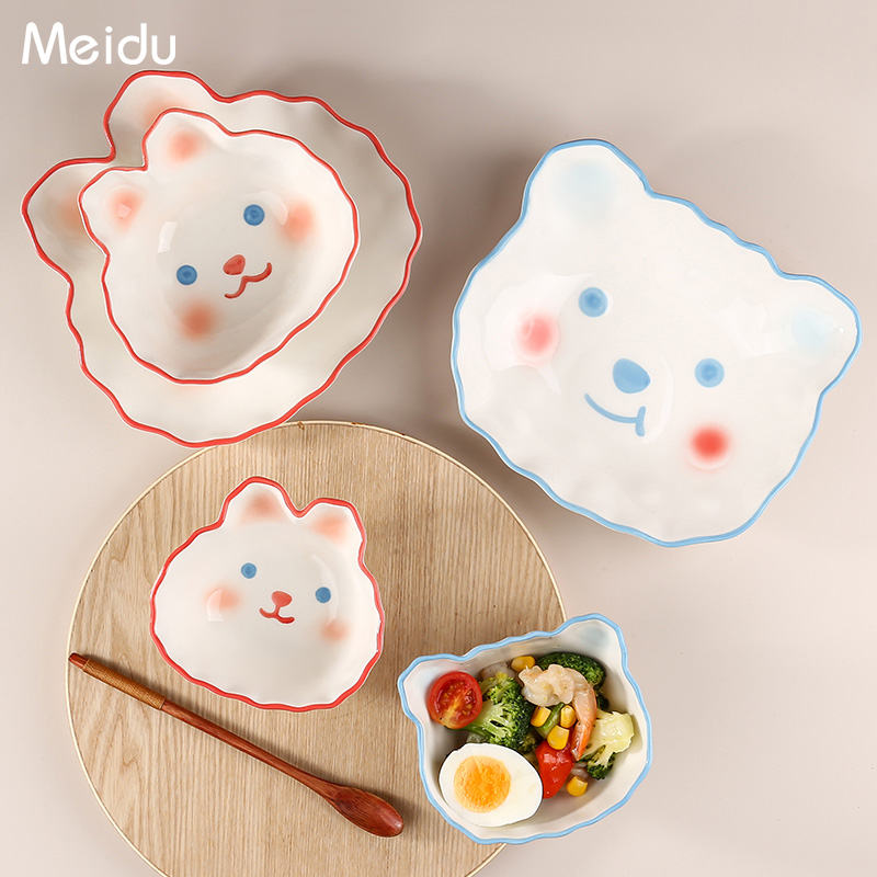 陶瓷碗碟套装家用餐具卡通小兔子网红碗盘子可爱水果碗儿童米饭碗
