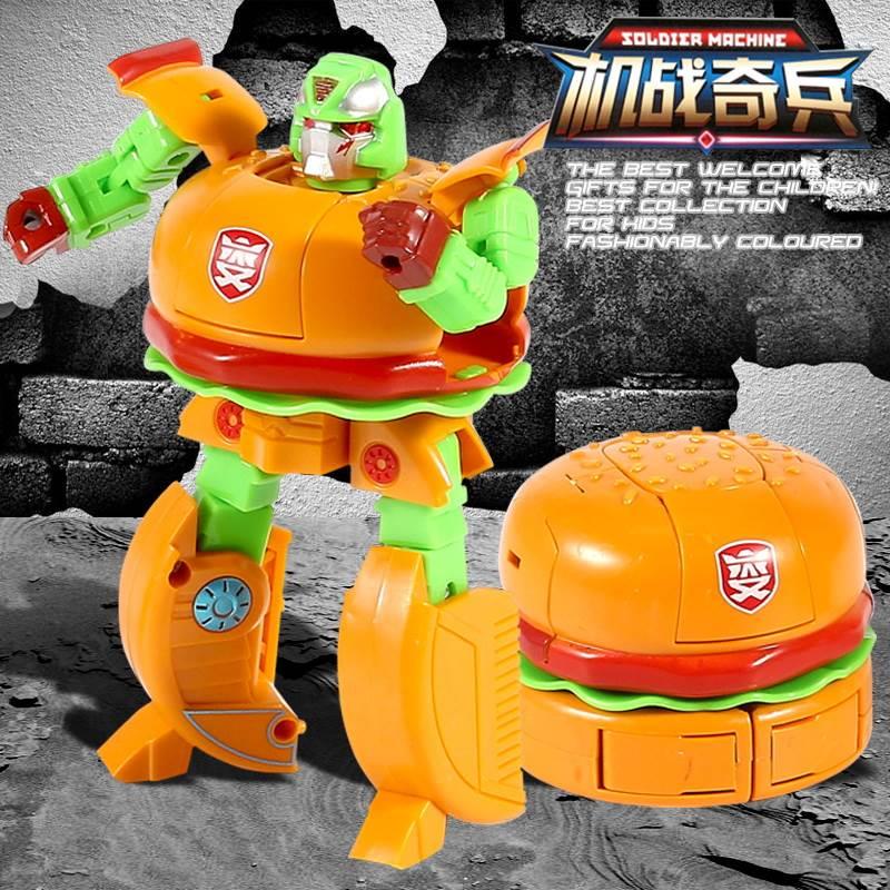 变形汉堡薯条机器人玩具男孩机战奇兵机甲儿童宝宝男童益智小孩