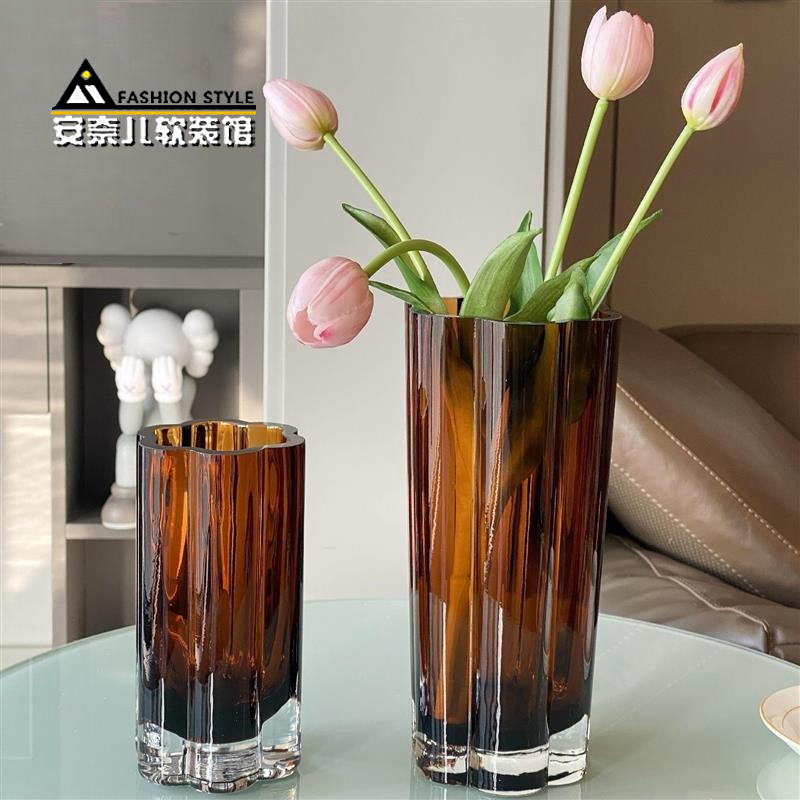 高级摩卡棕水晶玻璃花瓶现代简约家居客厅餐桌样板间插花软装摆件