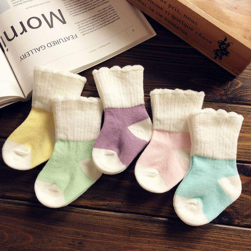 宝宝新生婴儿袜子0到3-6-12个月秋冬季初生婴幼儿加厚冬天中筒袜