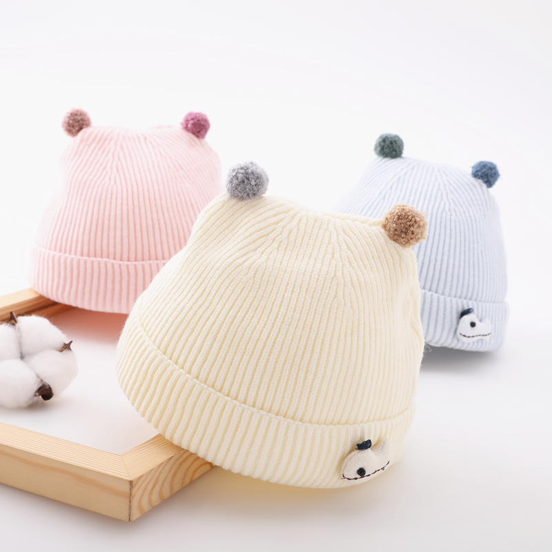 日本新生婴儿帽子秋冬季针织毛线帽纯棉可爱初生婴幼儿男宝宝胎帽