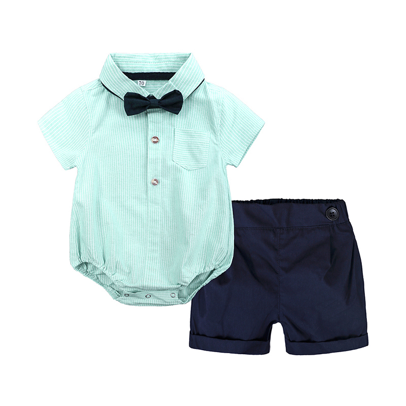婴儿西装套装夏款男宝宝衬衣领结短裤周岁韩版绅士礼服三件套潮