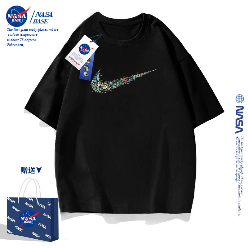 NASA男童t恤2024新款纯棉帅酷洋气时髦中大童儿童夏潮牌半袖上衣