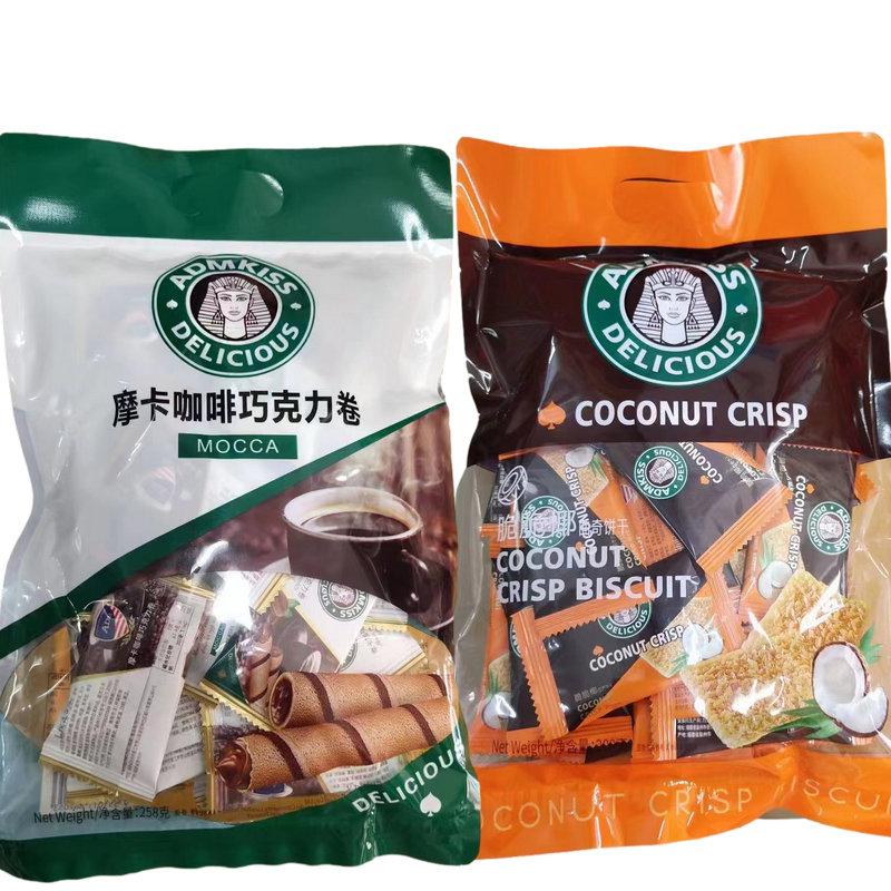 马来西亚ADMKISS椰子味曲奇饼干摩卡咖啡巧克力卷儿童休闲零食