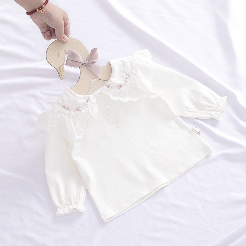 宝宝打底衫纯棉1岁女童T恤长袖婴儿娃娃衫公主白色洋气衬衣春秋装