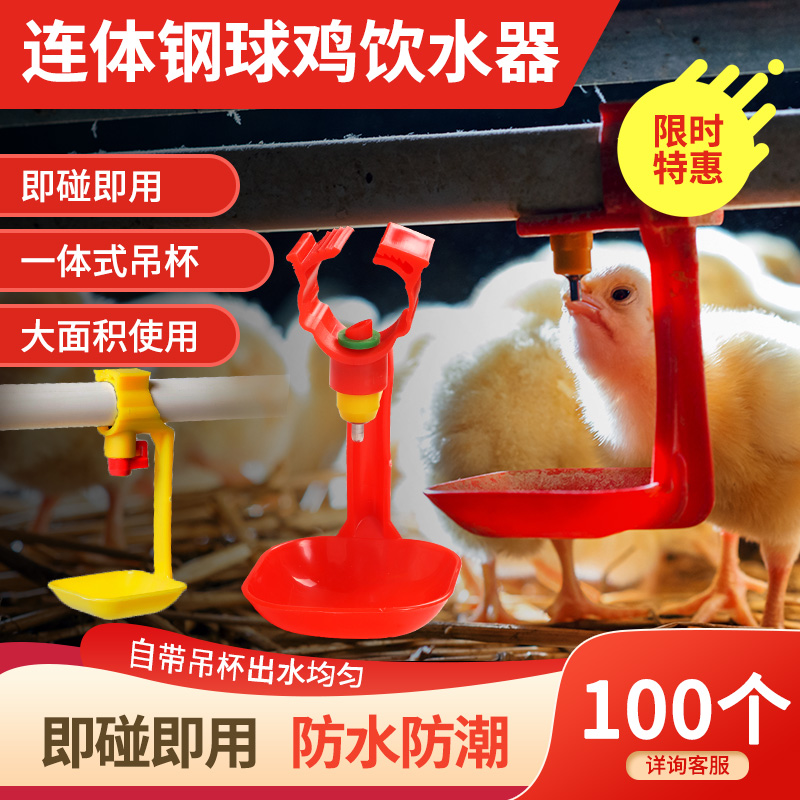 鸡用自动饮水器卡式钢球水线乳头饮水器小鸡育雏连体吊杯养鸡设备