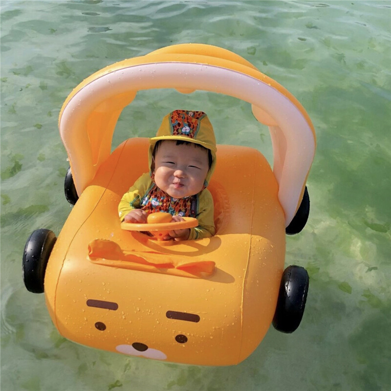 游泳圈儿童宝宝坐圈卡通可爱汽车遮阳棚婴幼儿充气泳圈浮坐圈