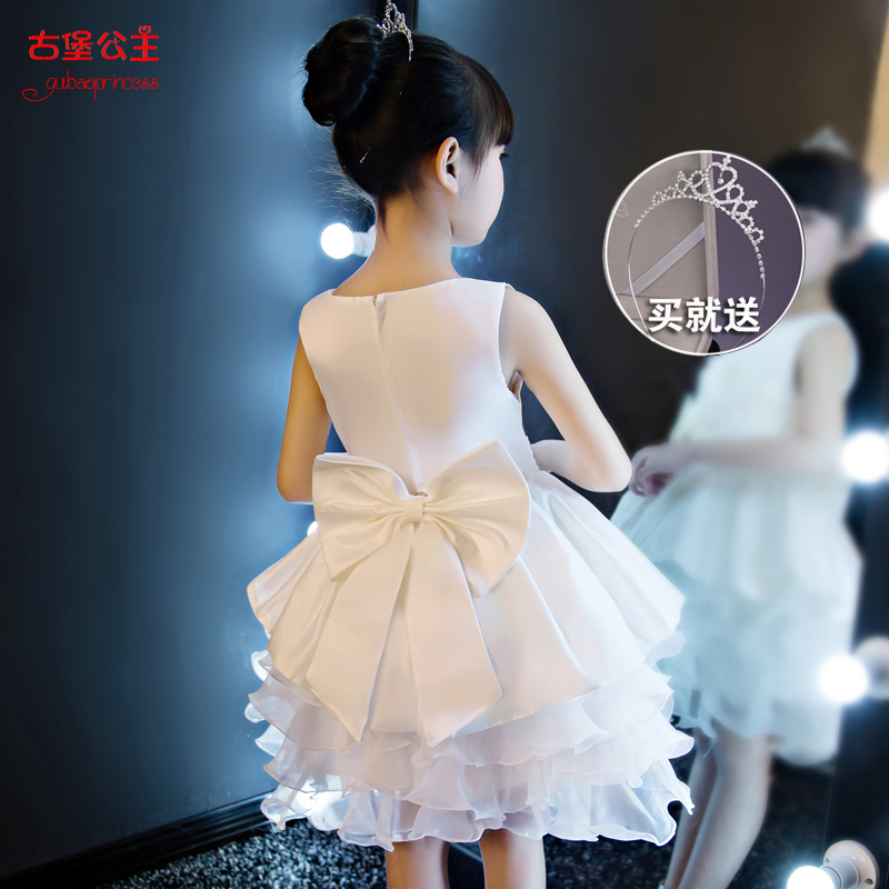 公主裙女童夏季蓬蓬纱白色生日高端小主持钢琴走秀儿童礼服花童裙