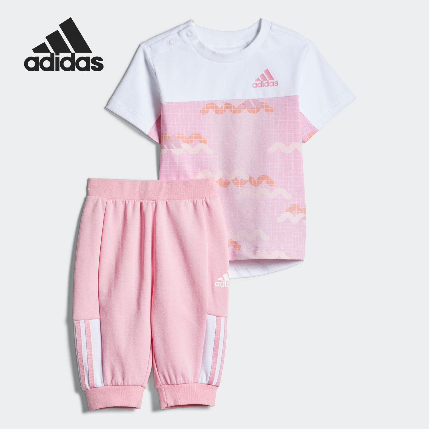 Adidas/阿迪达斯官方正品小童运动休闲舒适透气短袖套装 GP0358