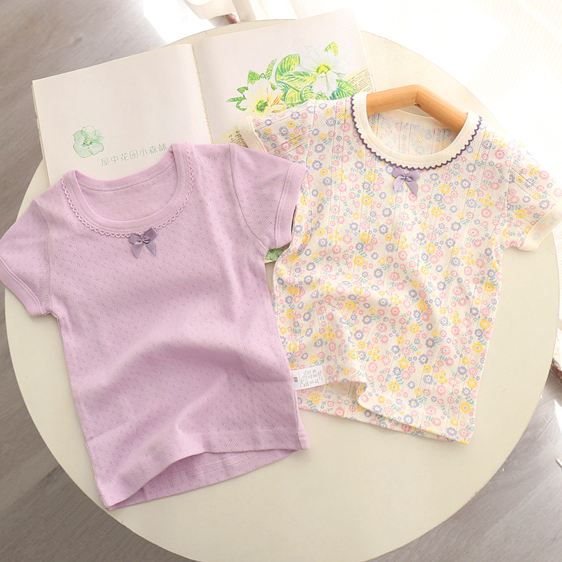 2件装女童纯棉短袖儿童夏季薄款T恤宝宝内穿打底上衣婴儿圆领体恤