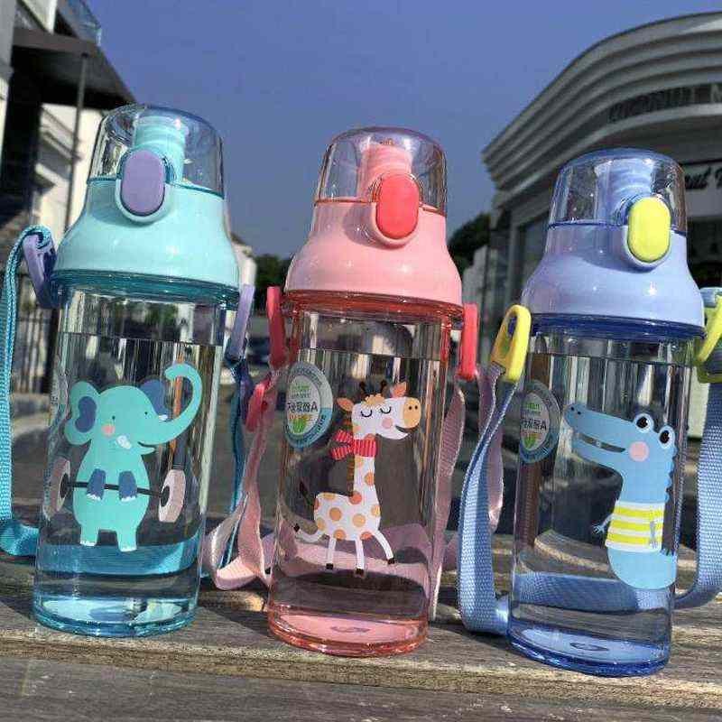 推荐韩版简约可爱动物印花防摔塑料水杯子可携式提手儿童外带Trit