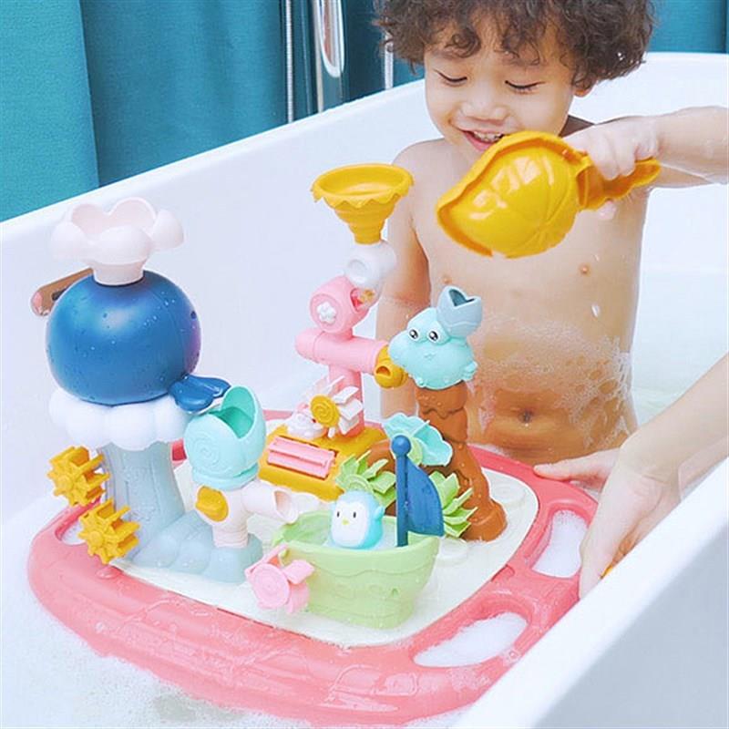 儿童宝宝洗澡玩具转轮水上浮力板拼装大颗粒积木游泳戏水男孩女孩