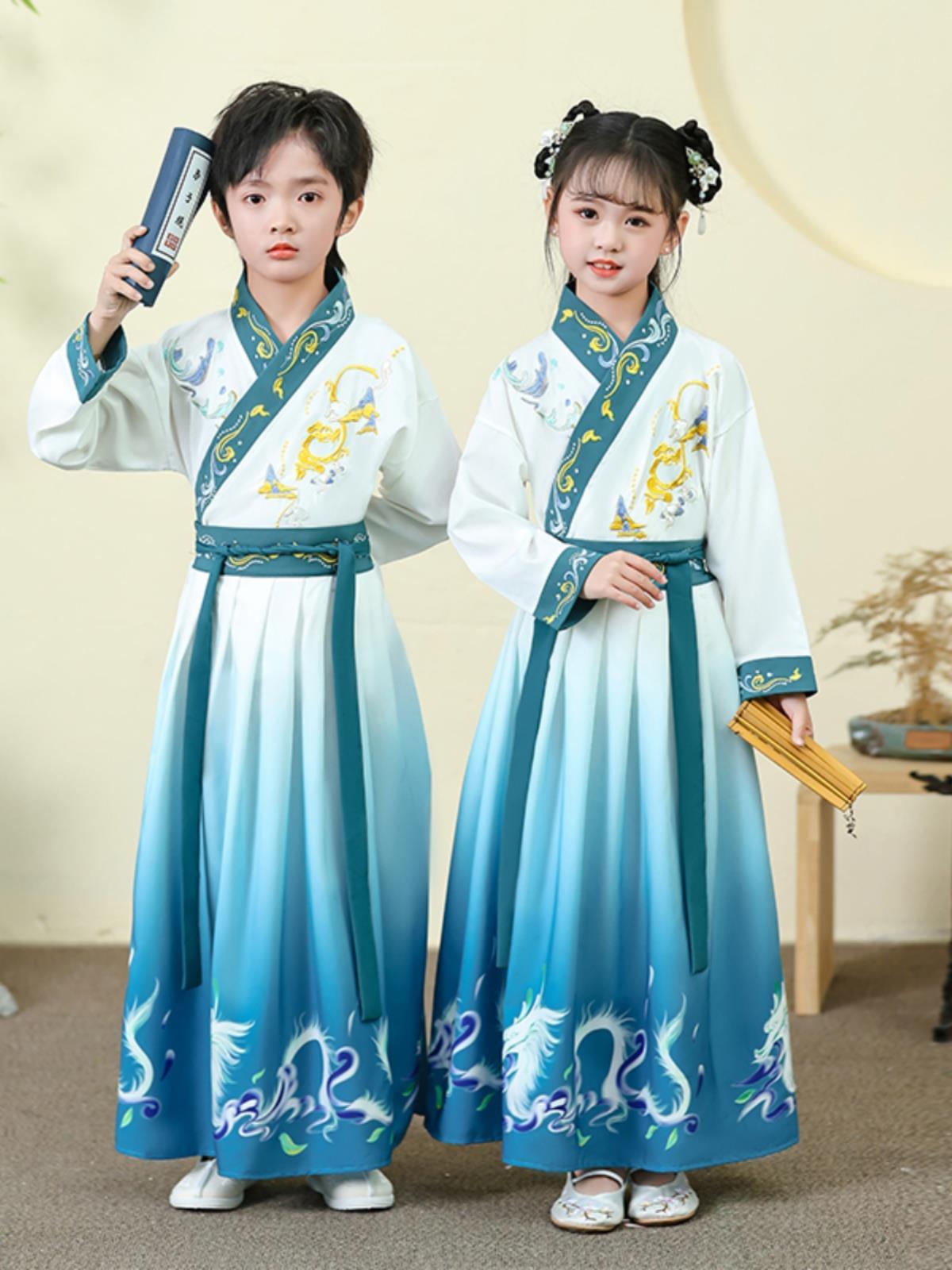 儿童汉服国学服中国风男童古装书童服装小学生三字经弟子规演出服