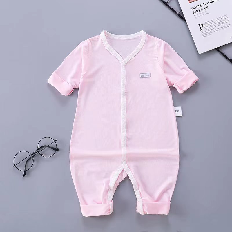 新生婴儿连体衣薄款莫代尔睡衣5个月男女宝宝衣服夏天长袖空调服