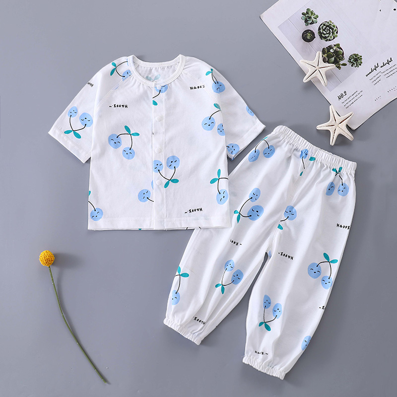 夏季婴儿空调服套装分体长袖三个月的宝宝衣服两件套夏装无骨