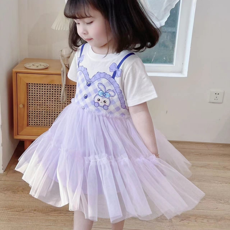 女童连衣裙夏款紫色可爱小女孩乐蒂公主裙网纱蛋糕裙儿童裙子夏天
