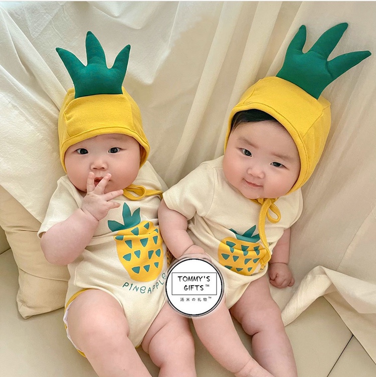 2024夏季韩版童装新款菠萝造型婴儿连体衣ins宝宝哈衣婴儿包屁衣
