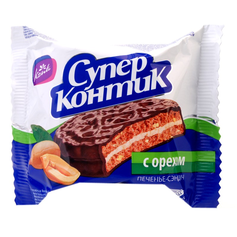 俄罗斯进口康吉巧克力花生榛子味三明治饼干儿童宝宝小朋友零食品
