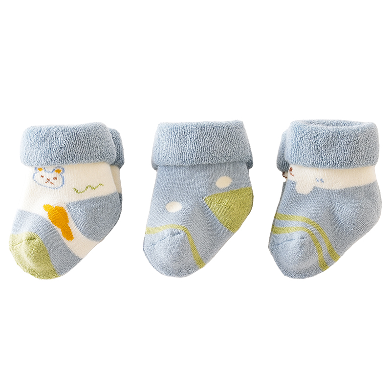 婴儿袜子秋冬款0一3月新生儿童男女新款加绒加厚中筒棉袜S