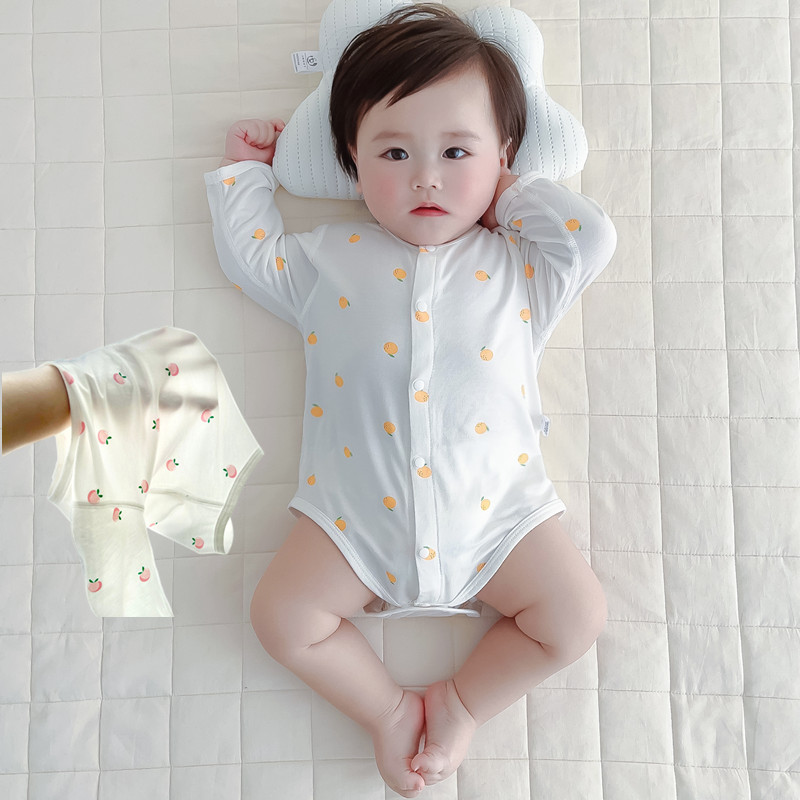速发新生儿精棉莫代尔夏宝宝薄款空调服无骨和尚服长袖包庇衣婴儿