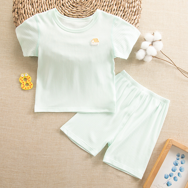 夏季婴儿竹纤维半袖套装宝宝短袖套装幼儿空调房居家服套装睡衣服