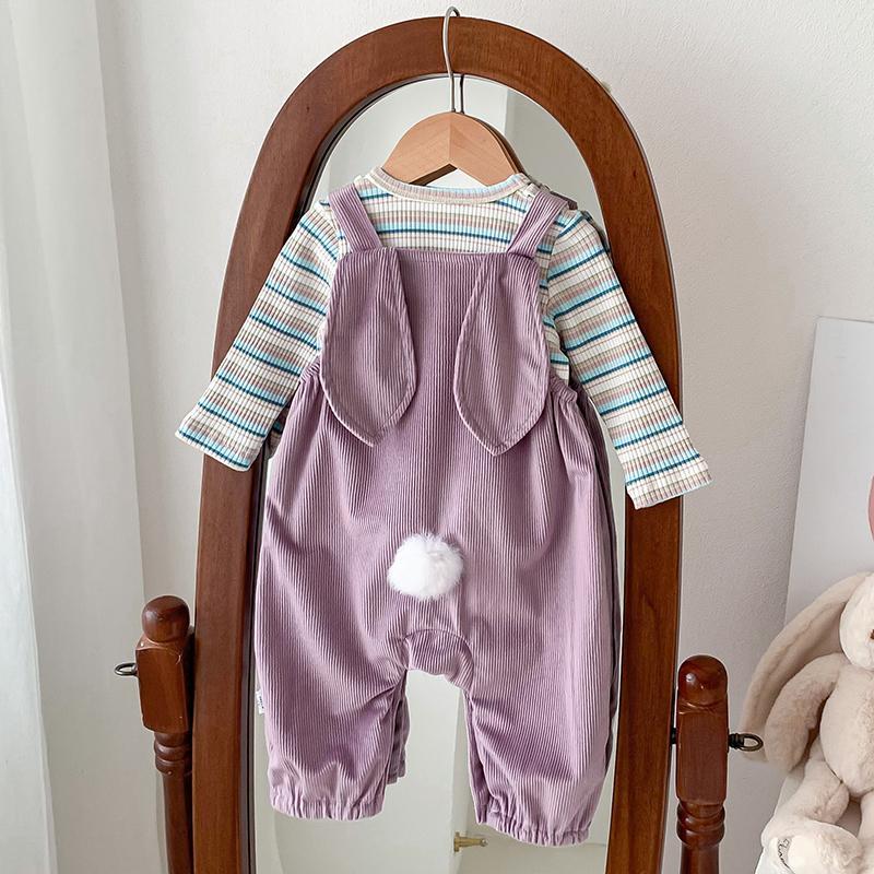 韩版婴儿秋装可爱包屁连体衣服套装女宝宝哈衣超萌秋季背带两件套