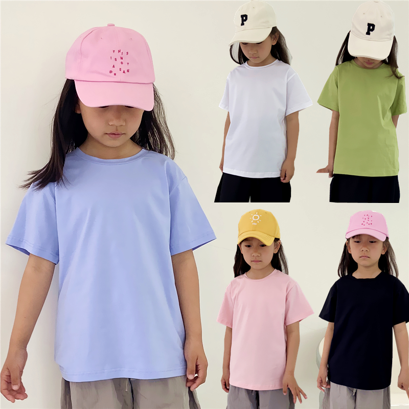 男女童短袖T恤纯色宝宝夏季儿童半袖纯棉薄幼儿园表演彩白色上衣3