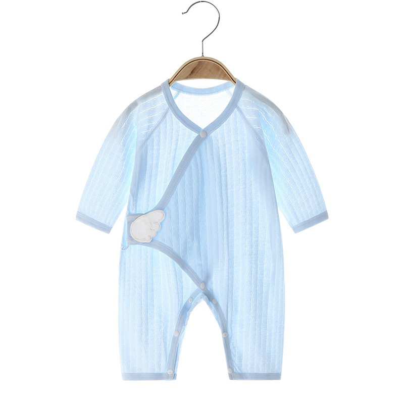 日本婴儿连体衣夏季薄款无骨新生儿天使纯棉宝宝哈衣长袖空调服